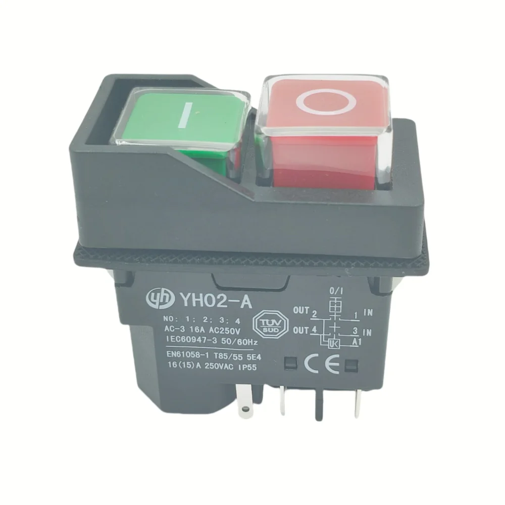 YH02-A interruptores de botón de arranque electromagnético de 4 pines/5 pines 16A AC250V IP55 máquina impermeable herramienta de jardín puede reemplazar KJD17