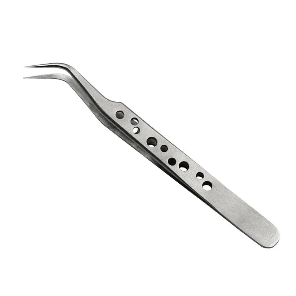 Tweezers Sandblasting With Hole Stainless Steel Elbow Pointed Phone Repair Tool Curved Tip Sandblasted Tweezers 120x10mm