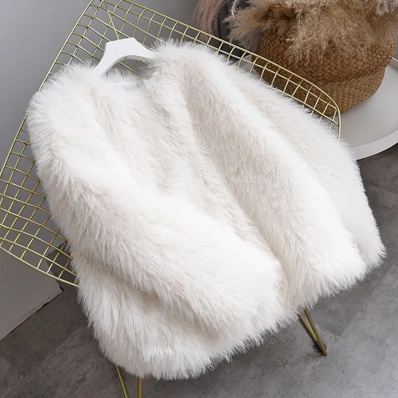 2023 Autumn Winter New Women Mid-Length Faux Fur Coat Loose Temperament Imitation Fox Fur Warm Outwear Fashion Casual Outcoat