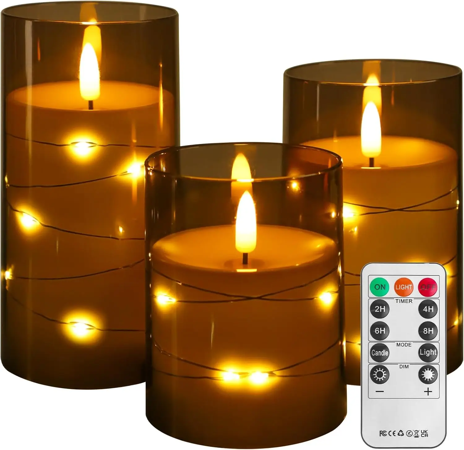 Velas LED con control remoto, vela parpadeante 3D f/ambiente romántico, decoración del hogar, carcasa acrílica con cadena de estrella integrada