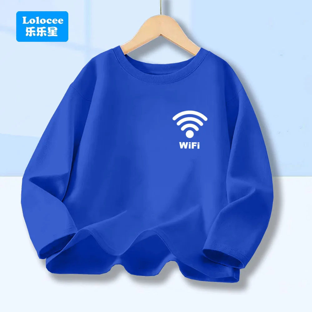 Langarm-T-Shirt für Jungen, WiFi-Druck, lässig, Kinder-Oberteil, weiche Baumwolle, Kinder-Alltagskleidung, lockere Passform, Kleinkind-Kleidung, 3–14 Jahre, WLAN