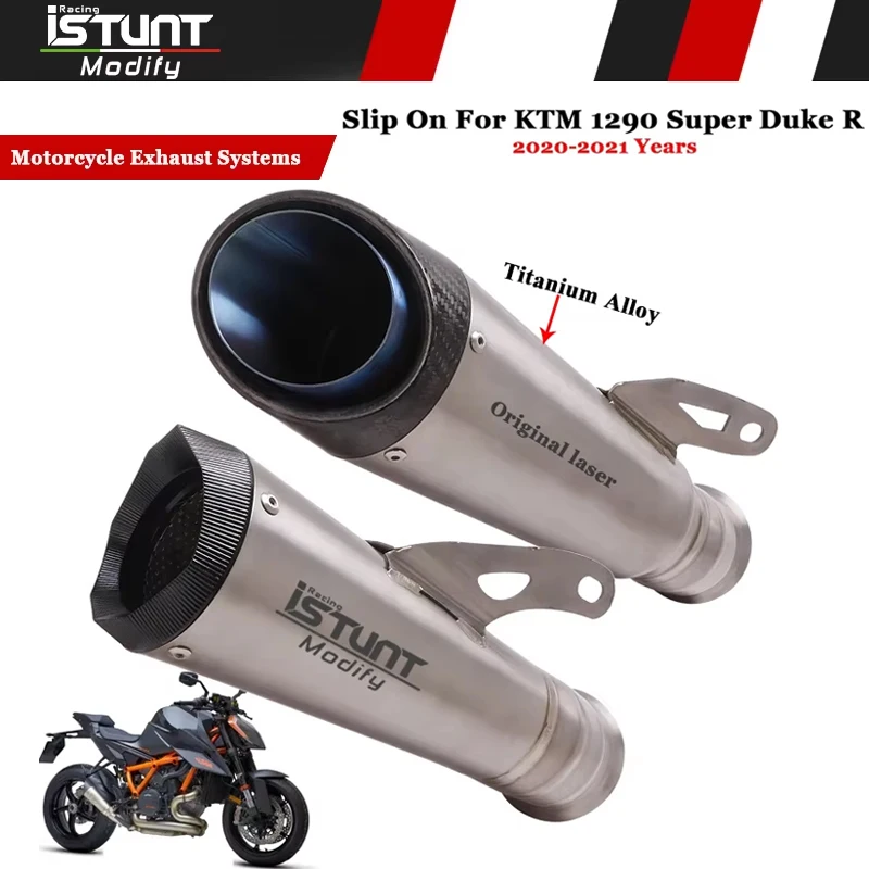 Titanium Alloy Slip On For KTM 1290 Super Duke R 2020 2021 2022 Motorcycle Exhaust Escape Modify Link Pipe Carbon Fiber Muffler