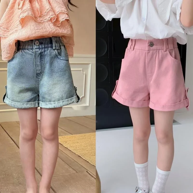 

Girls' Denim Shorts Summer New Style Stylish Loose Fitting Casual Simple And Versatile Rolled Edge Children's Pants Trend