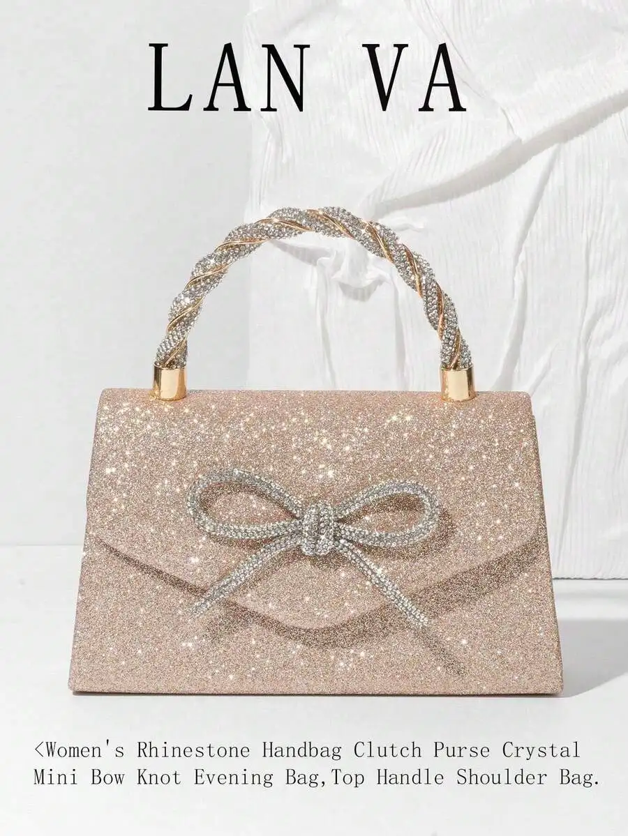 

Sparkling Rhinestone Mini Clutch With Crystal Bow Knot, Top Handle And Shoulder Strap For Evening Wedding Prom Formal Events