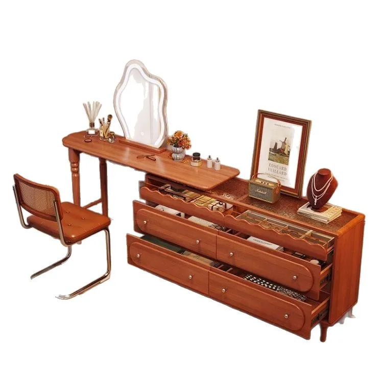 LLMM chest integrated French retro bedroom bedside retractable solid wood makeup table
