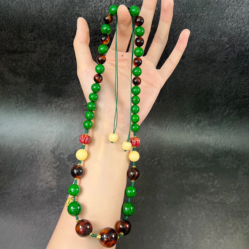 Tibetan-Style Imitation Green Bone Beads Handmade And Sweater Chains