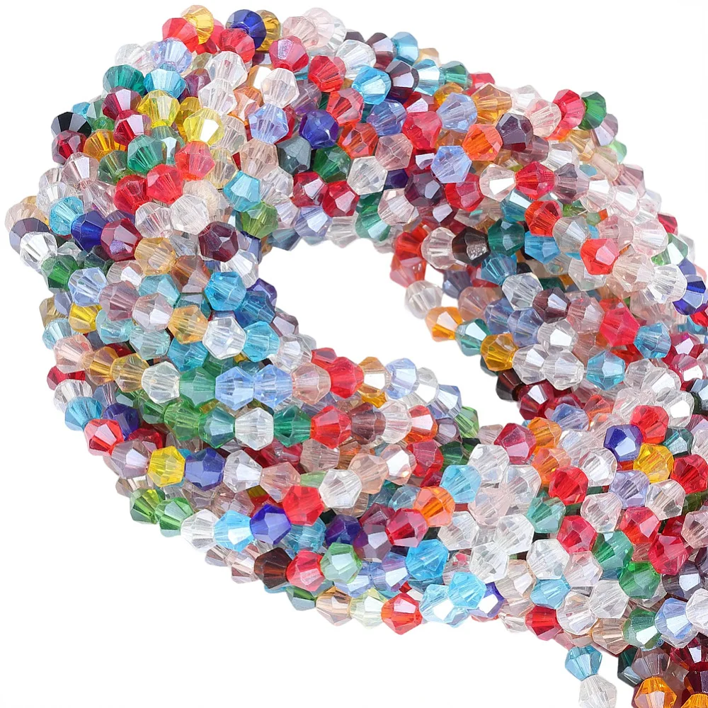 20 Strands 1600PCS 4MM Bicone Glass Beads with Hole Faceted Mixed Color Sparkle Rainbow Transparent Spacer Loose Bead Bulk