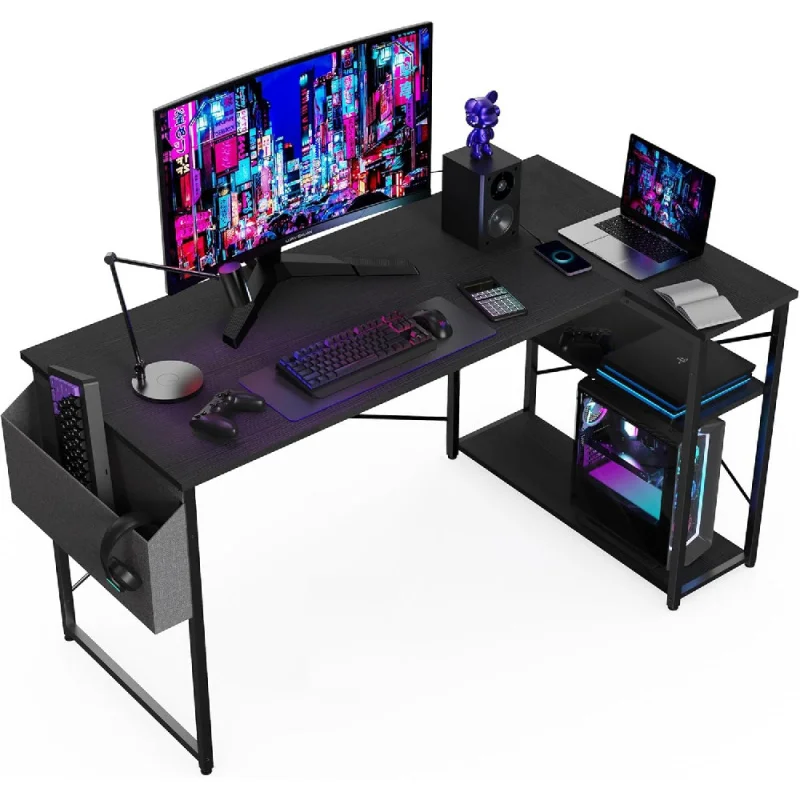 Escritorio esquinero para computadora – Mesa en forma de L de 100 x 70 cm, estantes de almacenamiento, reversible, gamer