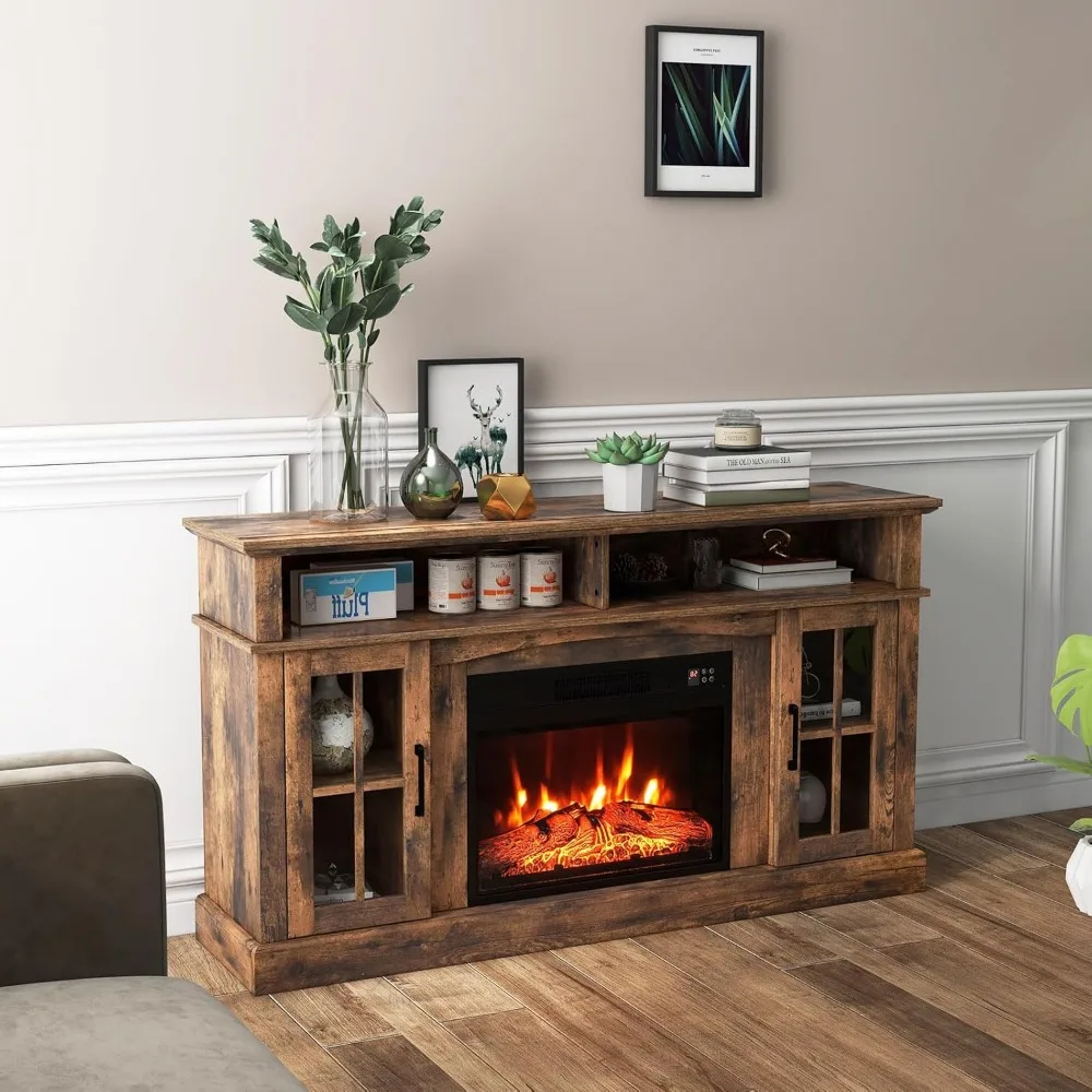 65 Electric Fireplace TV Stand, 1400W Heater, Remote Control, 6H Timer, Adjustable Flames
