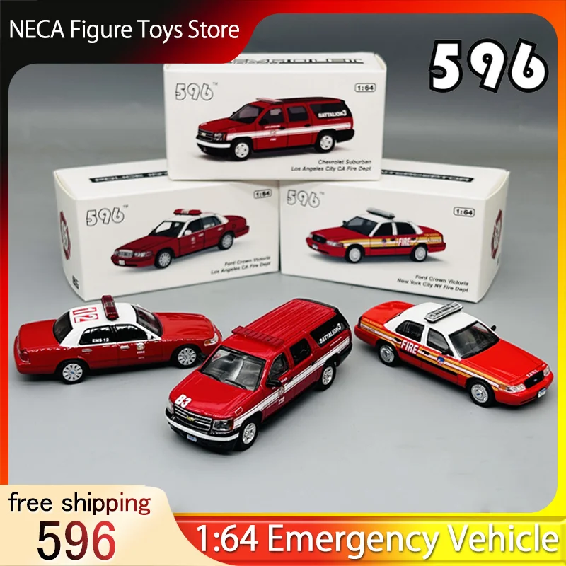 596 1:64 Diecast Alloy Emergency Vehicle Models Chevrolet Tahoe LAFD Ford Crown Victoria NYFD Suburban Los Angeles Fire SUV Toys