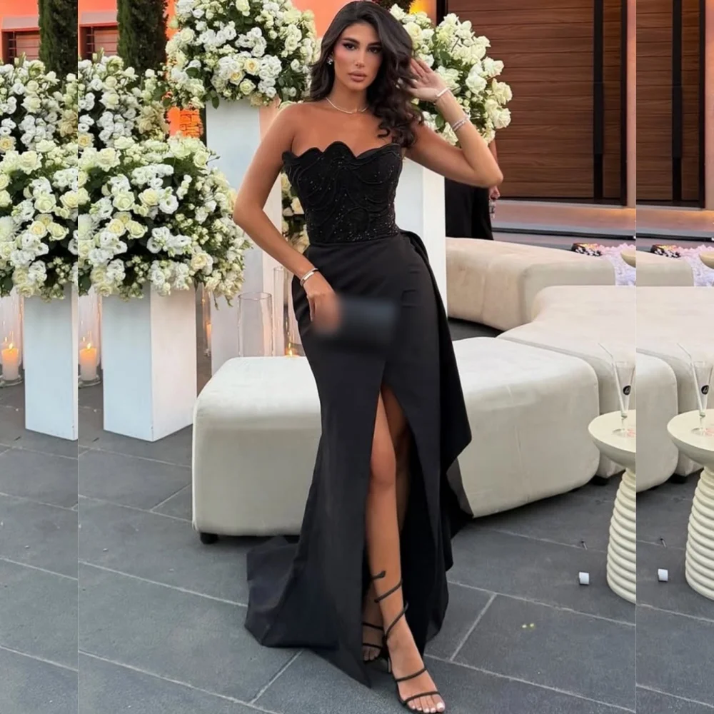 

Customized Intricate Matching Jersey Sequined Pleat Trumpet Strapless Long Dresses Bespoke Occasion Formal