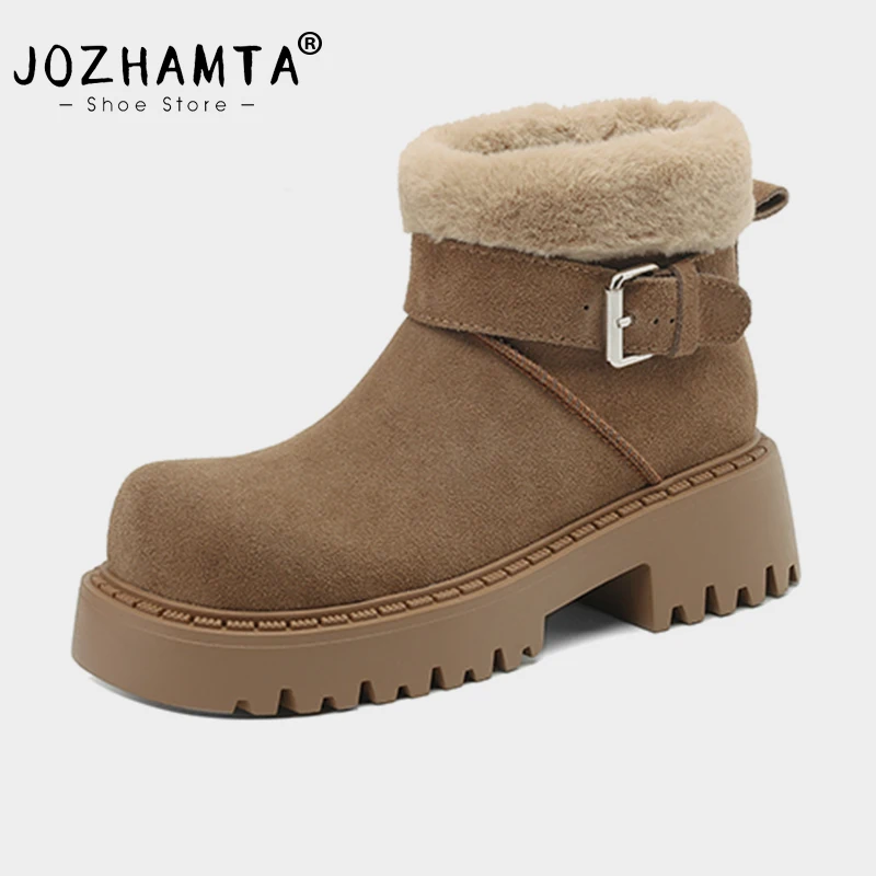 JOZHAMTA Size 34-39 Women Snow Boots Winter 2025 Plush Fur Warm Ankle Boots Thick High Heels Shoes Platform Office Furry Booties