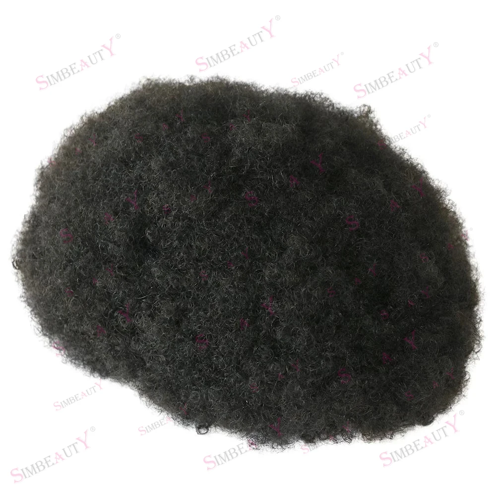 Afro Curly Toupee para Homens, Peruca Fina Natural Durável, Fina Mono e Base de PU, Prótese Masculina, Africana, Americana, 100% Cabelo Humano, 6mm