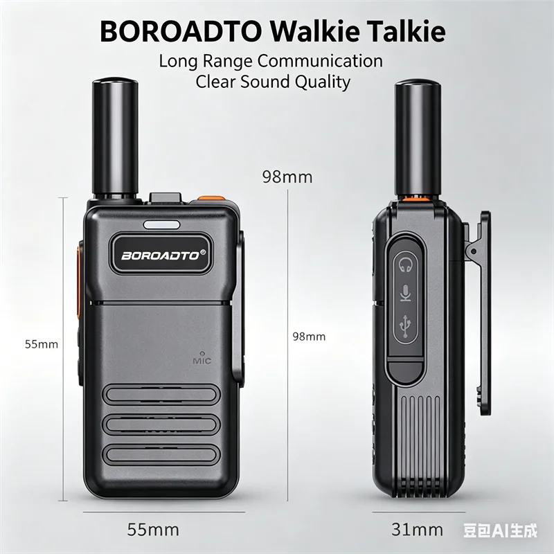 Mini Walkie Talkie UHF 400-470MHz Two Way Radio USB Charging VOX Long Range Transceiver Long Battery Life for Family Camping