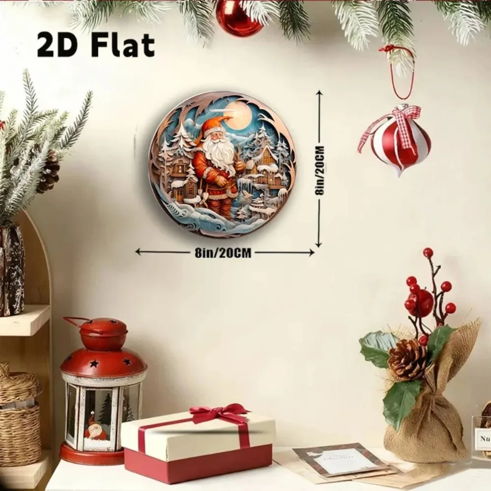 Fantesi 1 قطعة إكليل عيد الميلاد علامة معدنية مستديرة جدار ديكور سانتا الشتاء المشهد شنقا زخرفة #5