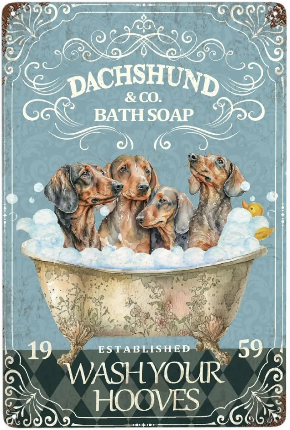 Funny Dachshund Decor Bathroom and Bathtub Decor Bath Soap Vintage Metal Poster Sign Decor-Dog lovers Gift Farm Retro Aluminum M