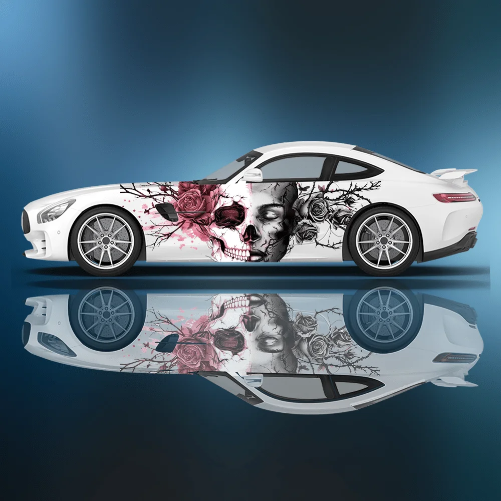 

Pink Thorn Rose Skull Car Side Sticker Decoration, PVC Waterproof Scratch Resistant Decal, Car Protection, Auto Accessories Gift