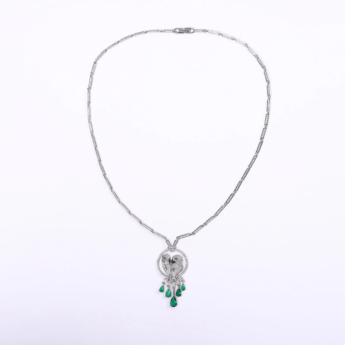 925 Silver Parrot Shape Green CZ Jewelry Set, Sparkling Statement Bridal Necklace Earrings for Women