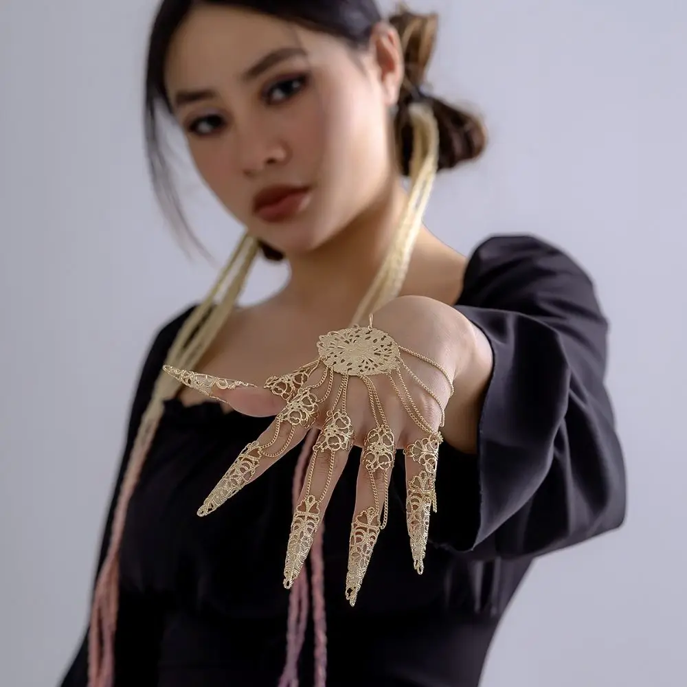 Dance Accessories Korean Style Hand Rings Knuckle Rings Women Jewelry Accessories Finger-cot Bracelet Nail Rings with Bracelet