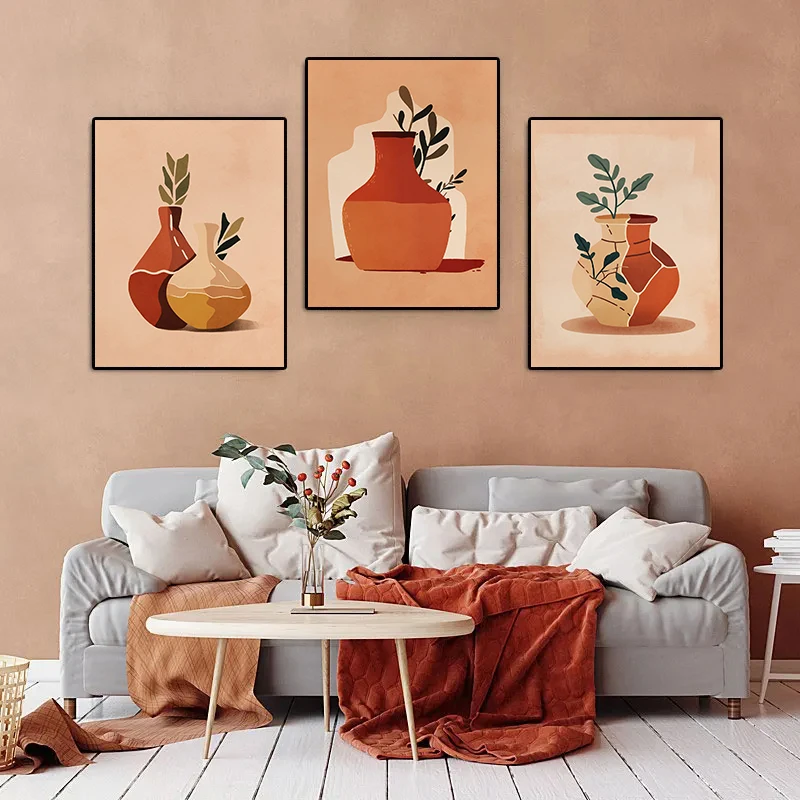 Minimalist Moroccan Landscape Botanical Architecture Vase Terracotta Pot Poster Wall Pictures Canvas Painting Boho Home Decor