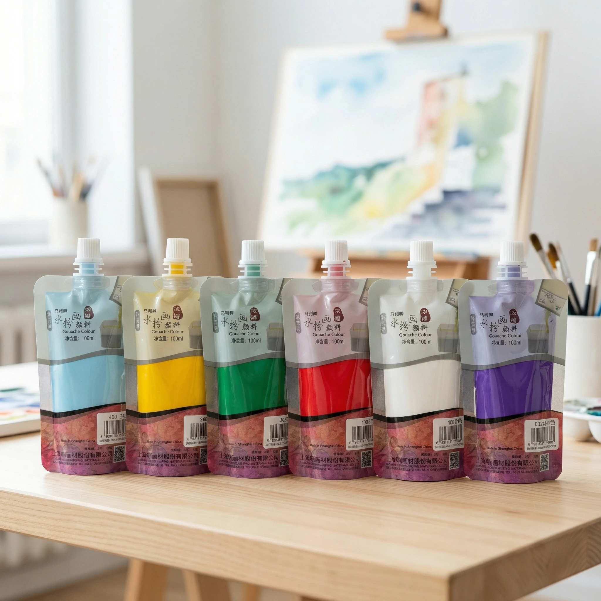 Marie's 100ml Squeeze Pouch Gouache Paint, Easy To Dispense, Vivid Colors. Great for Painting Practice, Art Creation