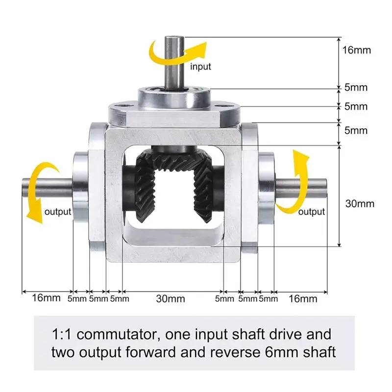 ABMS-Right Angle Drive Variable Speed Bevel Gearbox 1:1 Bevel Gearbox Steering Ratio T-Cross 90 Degree Corrector 6MM Load 20KG