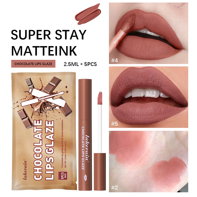 5 pezzi di smalto per labbra marrone opaco caffè rossetto balsamo per labbra set di lucidalabbra al cioccolato, trucco per labbra smalto opaco, effetto naturale, di lunga durata
