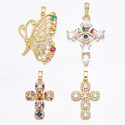 OCESRIO Large Christian Cross Pendants for Jewelry Making Gold Plated Copper Zirconia Findings for DIY pdta686