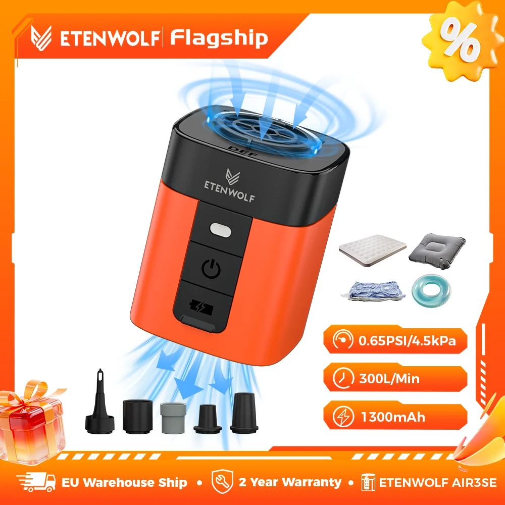 ETENWOLF AIR 3se 2600mAh Outdoor-Luftpumpe Tragbare Mini-Elektropumpe Schneller Aufblas- & Ablassventilator 2-in-1 Wiederaufladbare Camping-Luftpumpe für Luftmatratzen, Isomatten, Pool-Schwimmreifen,
