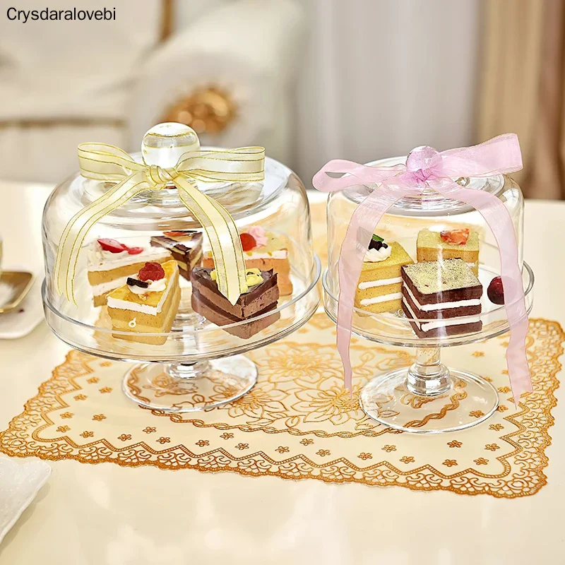 European Cake Cover Candlelight Dinner Transparent Glass Dust Cover Dessert Snack with Lid Tea Tray Fruit West Point Home