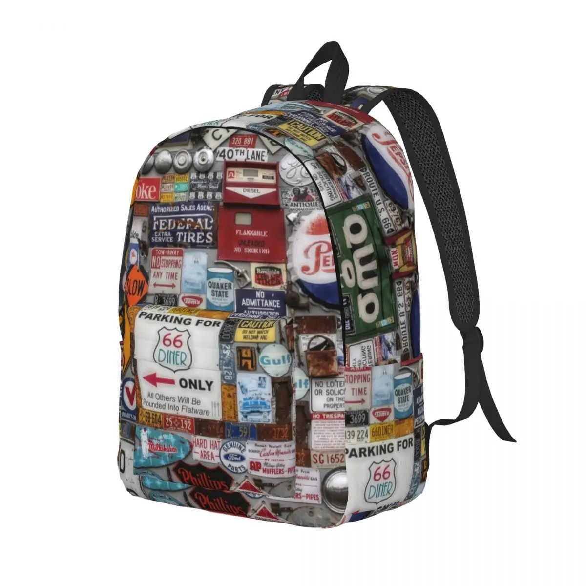 America Highway Canvas Backpack for Men Women Waterproof School College US Route 66 Signs Bag Print Bookbag