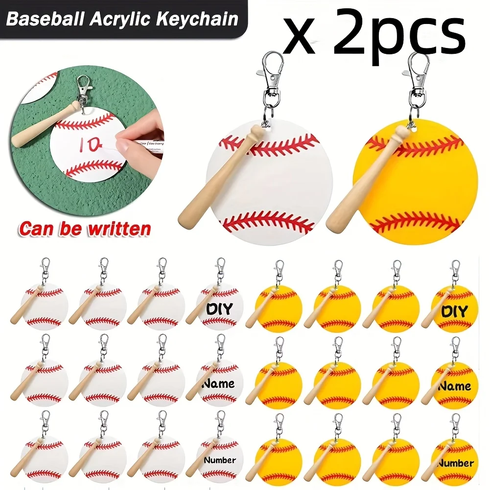 2pcs blank acrylic baseball keychain kits for writing, keychain hangers and accessories