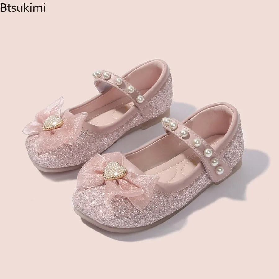 Kid Shoes Kid Flat Shoes 2026 Girls Princess Shoe Soft Sole Ballet Dance Shoes Spring Autumn Water Diamond Small Leather Shoes