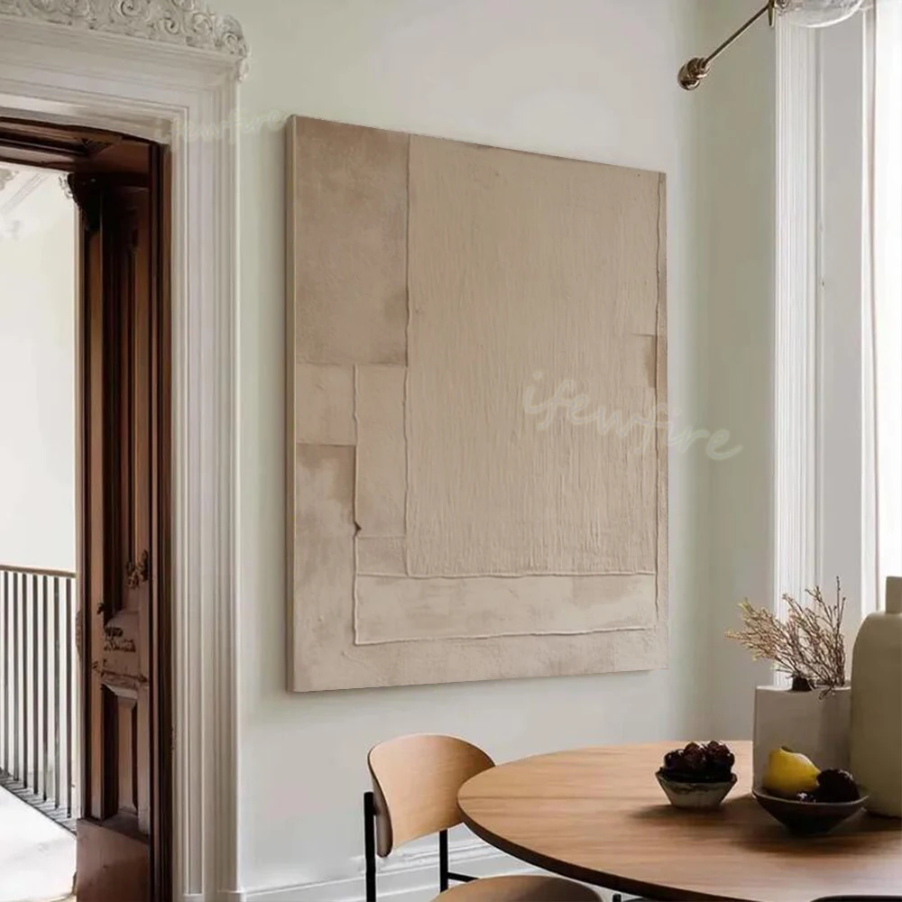 Modern Morandi Abstract Oil Painting on Canvas 100% Handmade beige-gray Wall Art Picture for Home Living Room Decor Image
