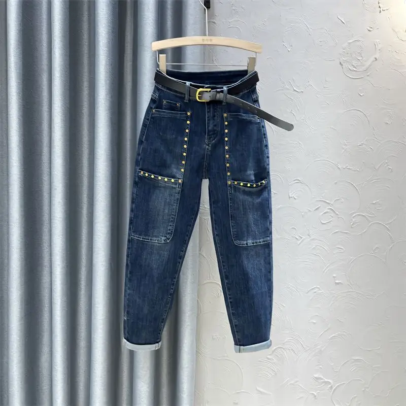 

Plus Size New Elastic Waist Sister Jeans Women Loose Harem Pants 3XL High Waist Pants Jeans for Women Denim Baggy Jeans XK159