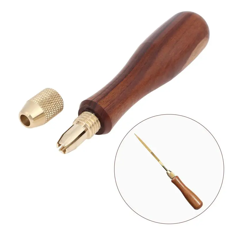 [Hot] Wood File Handle Wooden Handles With Brass Collet Chuck For Small Files DIY Tool Accessories