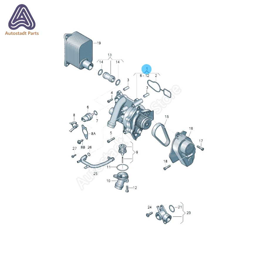 Refrigeração Bomba de água Termostato Conjunto Belt Washer Kit, 1.8T, 2.0T, EA888, 06H121026, Passat, Golf A4, Q5, TT, 06A919501A, 06H121605E