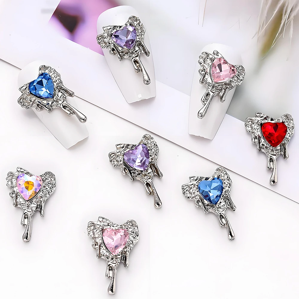 10PCS 3D Luxury Alloy Molten Love Nail Art Lava Heart Rhinestone Charms Accessories For Nails Decoration Manicure Supplies Tool