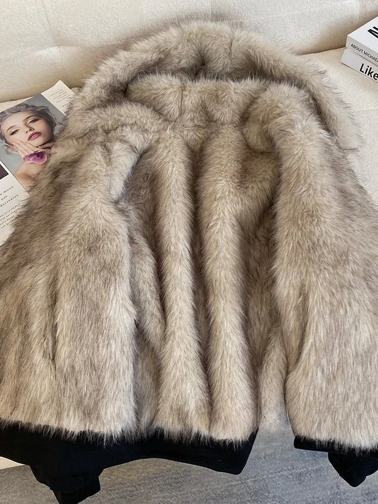 Women's 2025 Autumn Winter New American Vintage Lazy Style Reversible Faux Fur Parka Eco Friendly Plush Coat Jacket
