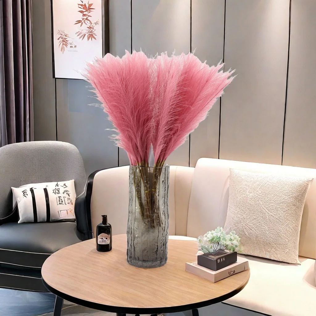 55CM 10PCS Fluffy Pampas Grass Boho Decor Flower Fake Plant Reed Simulated Wedding Party Home Decoration Artificial Flowers