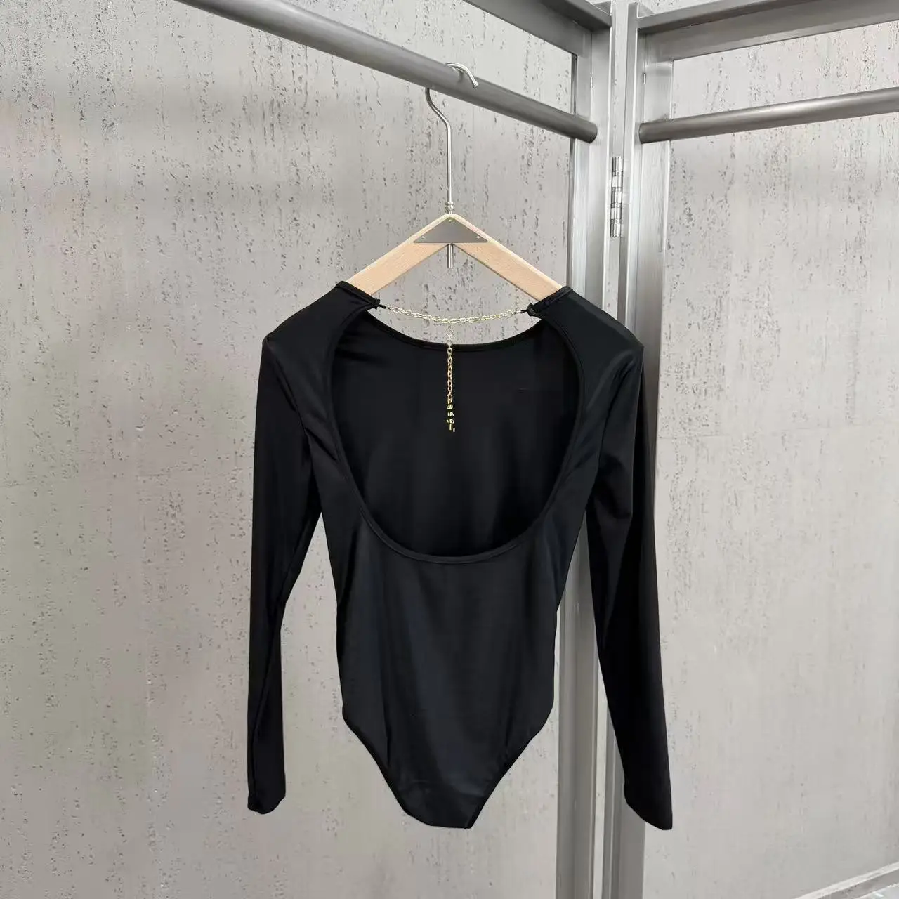 High Street Bodysuit Women's Sexy Square Neck Long Sleeved Jumpsuit High Waisted Slim Fit Commuter Top