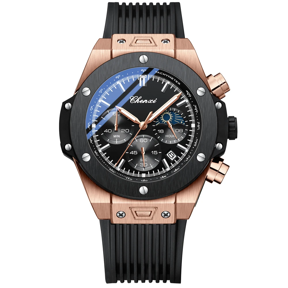 Montres de luxe de marque CHENXI pour hommes, design créatif, cadran lumineux avec chronographe, montres-bracelets décontractées pour hommes