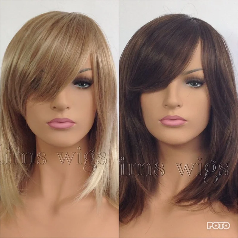 Women Brown & Two Tone Blonde Shoulder Face Length Frame Wig