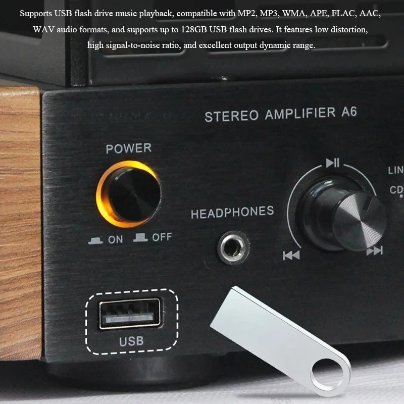 A6 Home Tube Power Amplifier Bluetooth 5.3 Bass Treble Adjust Audiophile 24bit 96KHz Digital Optical Fiber Coaxial Inputs