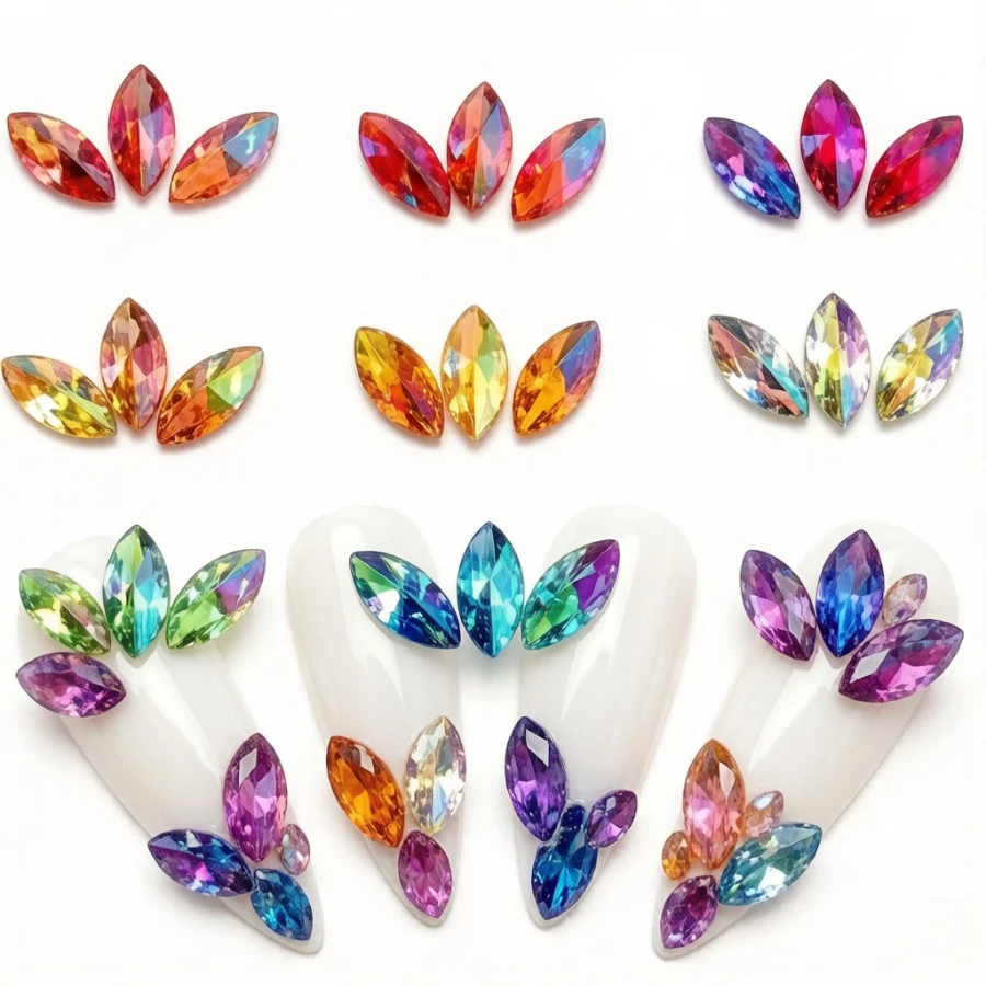 100 pieces of 5X10mm/7X15mm acrylic rhinestone with horse eye, used for nail decoration, jewelry making, DIY decoration