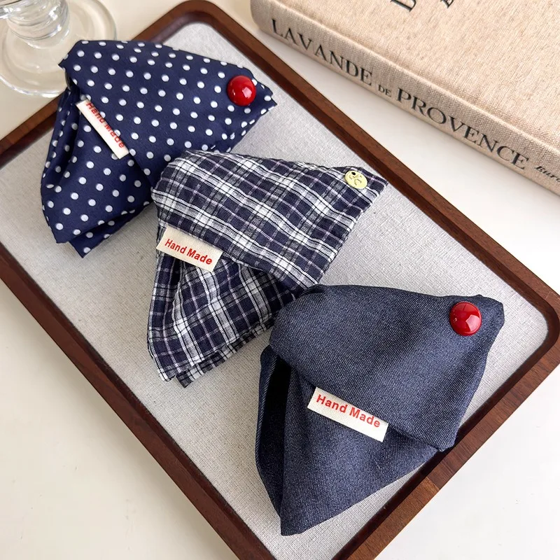 Fashion British Academy Style Cowboy Button Label Hair Clip Red Blue Checkered Polka Dot Hair Clip Hairdo Shark Clip