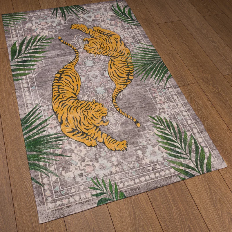 VIKAMA Bohemian Tiger Print Carpet Non-Slip and Stain-Resistant Living Room Mat Bedroom Bedside Rug Home Decor view 3