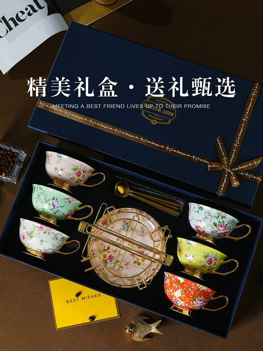 Ladies Ceramic Coffee Cup Set High-end exquisite afternoon tea tea cup tea set High-end light luxury gift box Bone china