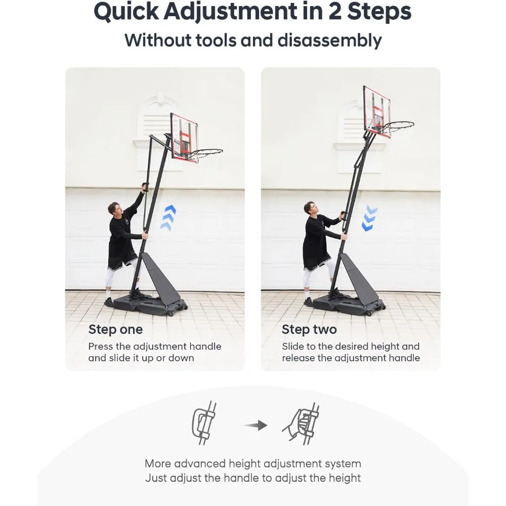 調節可能な屋外バスケットボールフープ 4.8～10フィート、44インチの割れないバックボード、リバウンドプレート付きポータブルバスケットボールシステム