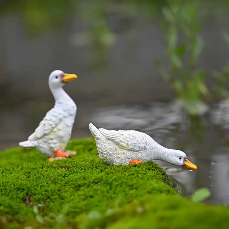 Mini White Duck Figurines Set Of 3 Realistic Animal Statues For Micro Landscape Bonsai Garden Pond Desktop Decor Cute Creative